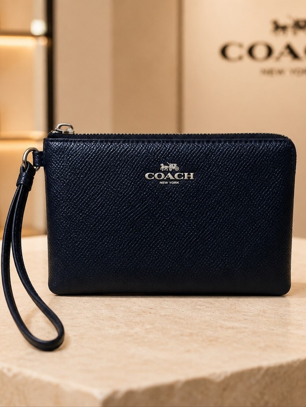 Coach Blue Leather Wristlet Pouch EUC